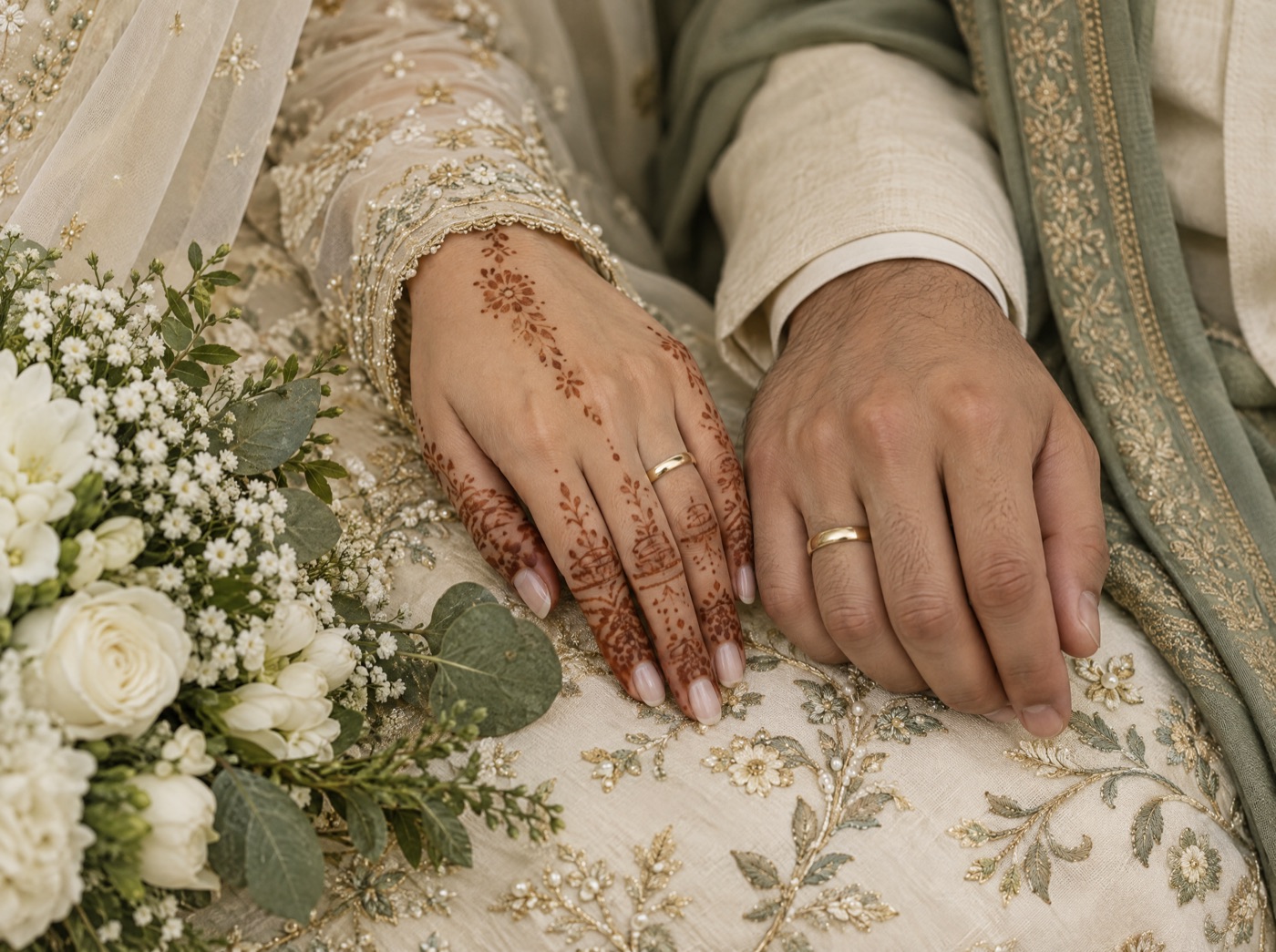 A bride and groom at their nikah